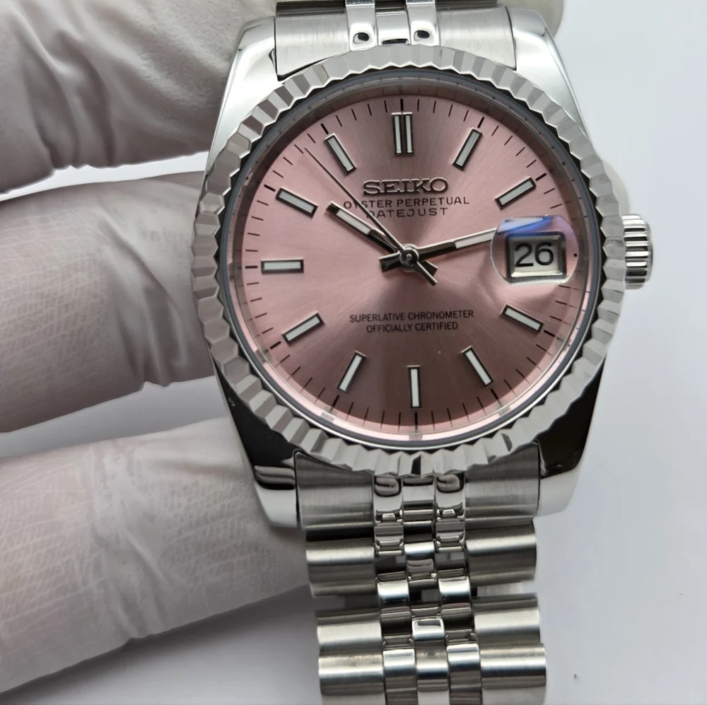 New Seiko Mod 39mm Automatic Watch Pink Dial - Picture 5 of 9